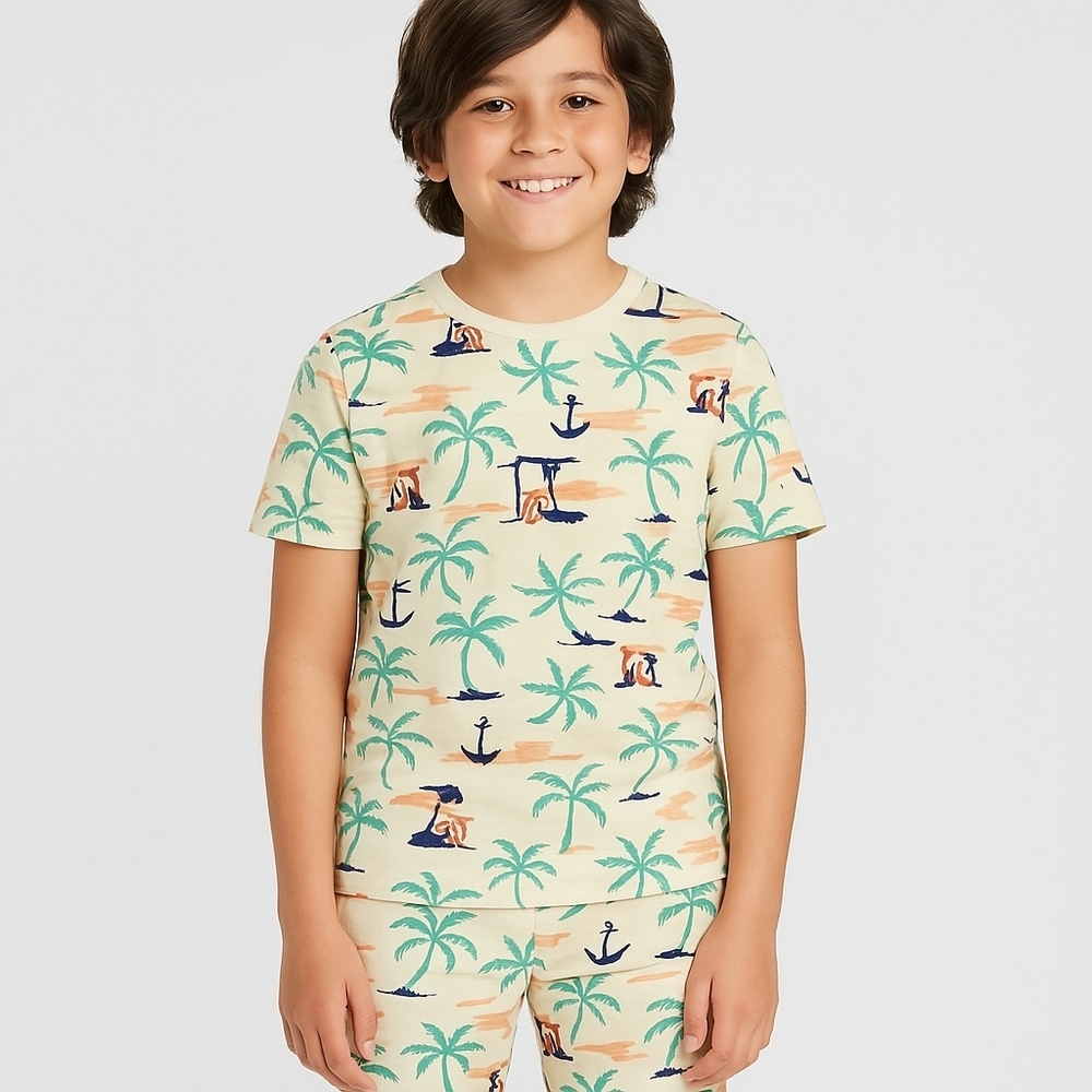 Size 14 Kids | Cat & Jack Matching Pajama Set - Island Palm Trees